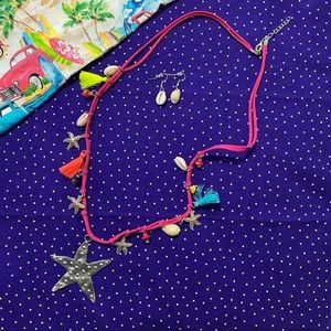 🐚✨💞*Suade with stars and shells bright necklace
